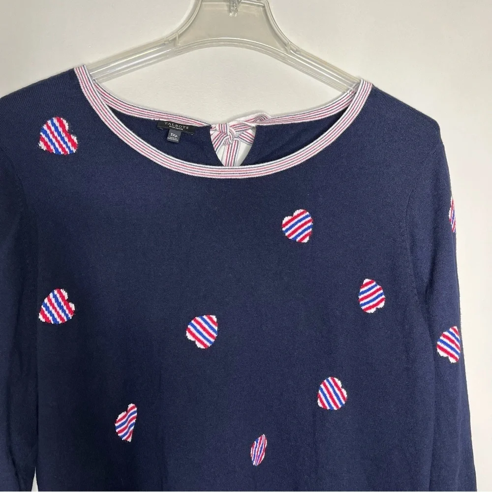 Talbots Plus Petite Navy Knit Pullover Sweater with Red/White/Blue Heart 3XP - Picture 2 of 11